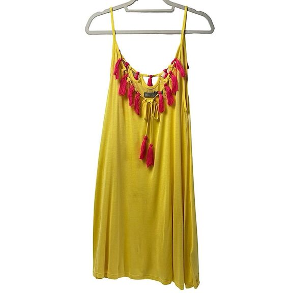 ASOS Swim Coverup Fringe Trim Yellow and Hot Pink Size 4 - Picture 1 of 9